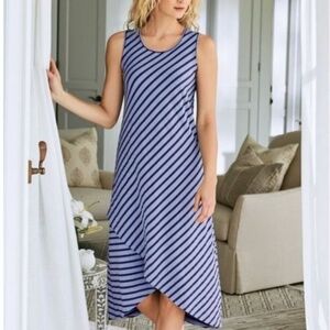NEW Soft Surroundings Sarina Blue Striped Asymmetrical Maxi Dress Sz. XS